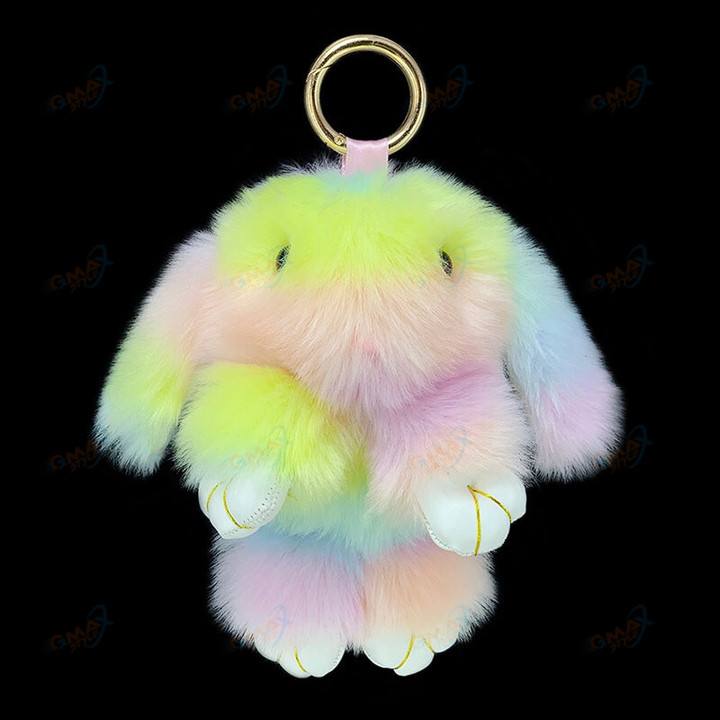 New color plush rabbit doll keychain pendant girl bag car interior alloy hanging ring jewelry