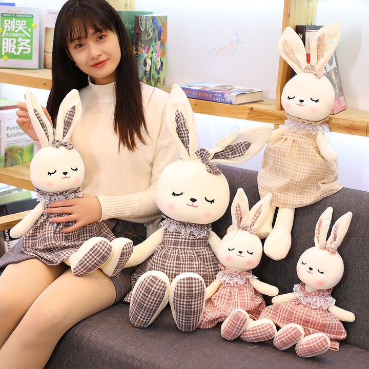 Kawaii Big Eared Rabbit Plush Dressed Pillow doll Quality Animal Crossing Plush Baby Room Toys