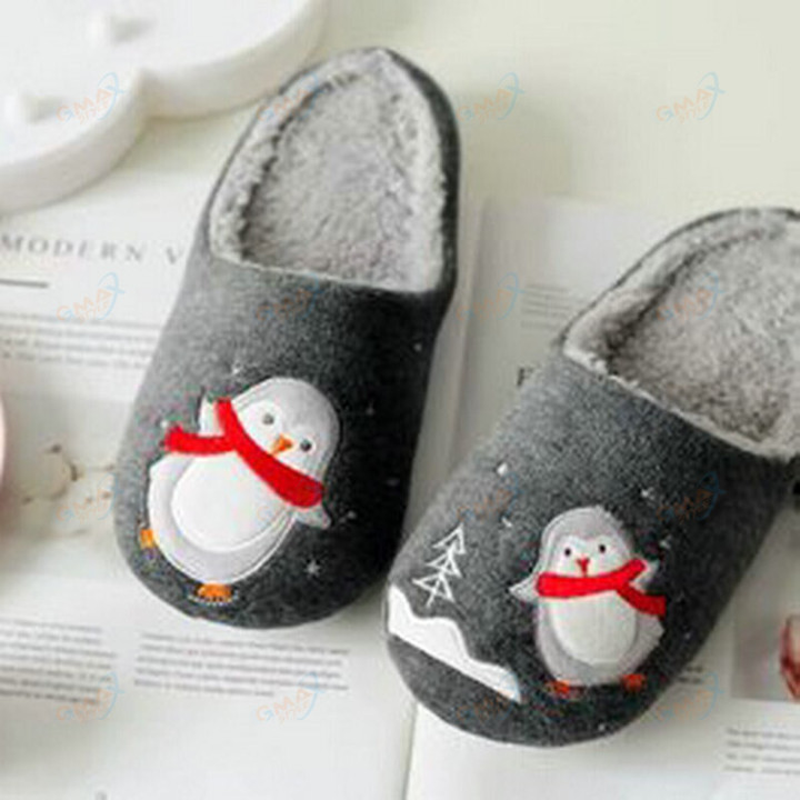 Winter Dance Scarf Penguin And Slipper Lovers Waterproof Indoor Floor Thermal Plush Home Shoes Women Slippers