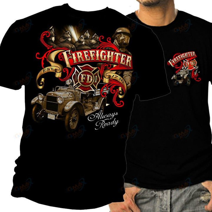 Firefighter Fire Dept Antique Fire Truck Fire Rescue T Shirt. Short Sleeve 100% Cotton Casual T-shirts Loose Top Size S-3XL