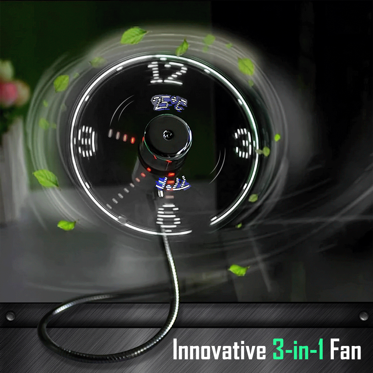 USB Fans Mini Time And Temperature Display with LED Light