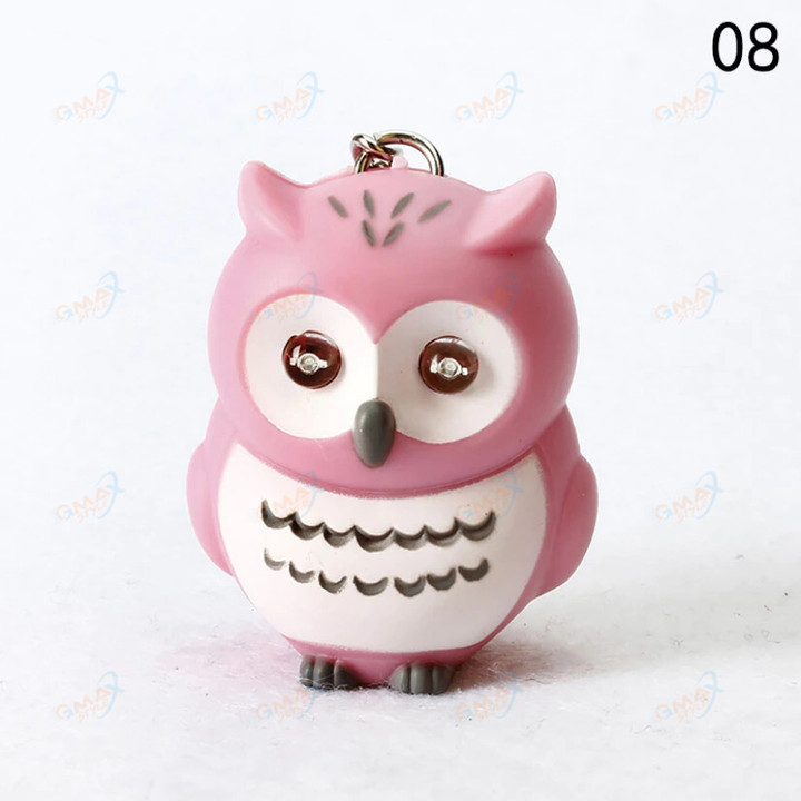 New LED Owl Keychain Cute Bag Pendant Cartoon Key Ring Handbag Car Keys Chain Mens Sound And Light Design Women Men Gift Boy Gir