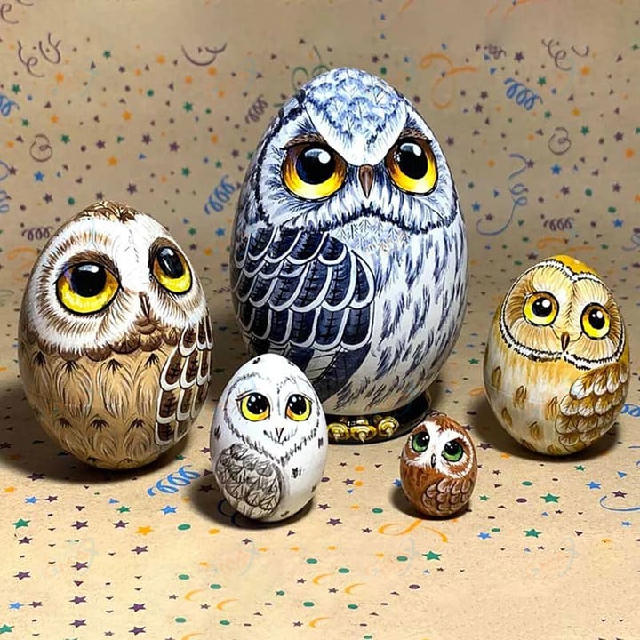 New Owl Nesting Eggs Handmade Nesting Doll Russian Owl Decor Wood Owl Statue Home Decor Easter Gifts for Friends Kids