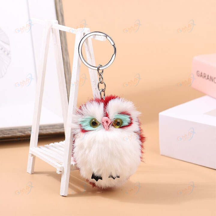 Cute Girls Mini Plush Fur Owl Key Chain Bag Pendant Female Fluffy Nighthawk Keychain Cartoon Plush Pendant