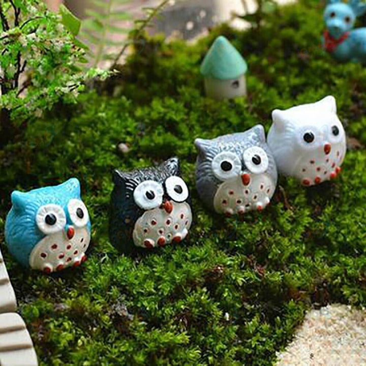 2Pcs/set Lovely Owl Miniature Landscape Bonsai Decoration Resin Crafts Ornament