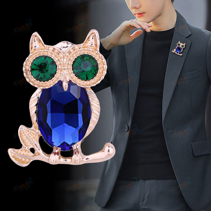 Europe America Fashion Gem Owl Brooch Men Fashion Personality Animal Pins Women Lovely Accessories Wholesale