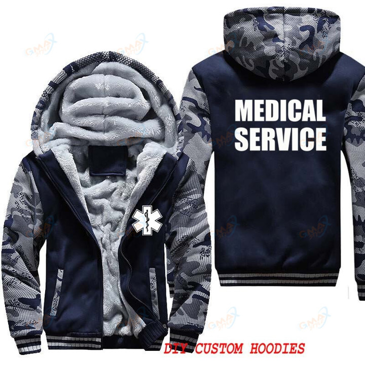Men's Hoodies Sweatshirts EMT Paramedic Emergency Medical Services Coat Thick Warm Fleece Zipper Hooded Tracksuits Jacket 5XL