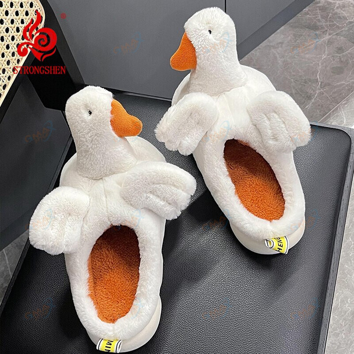 Duck Cotton Slippers House Furry Slippers Fluffy Faux Fur Home Slides Fashion Indoor Floor Shoes