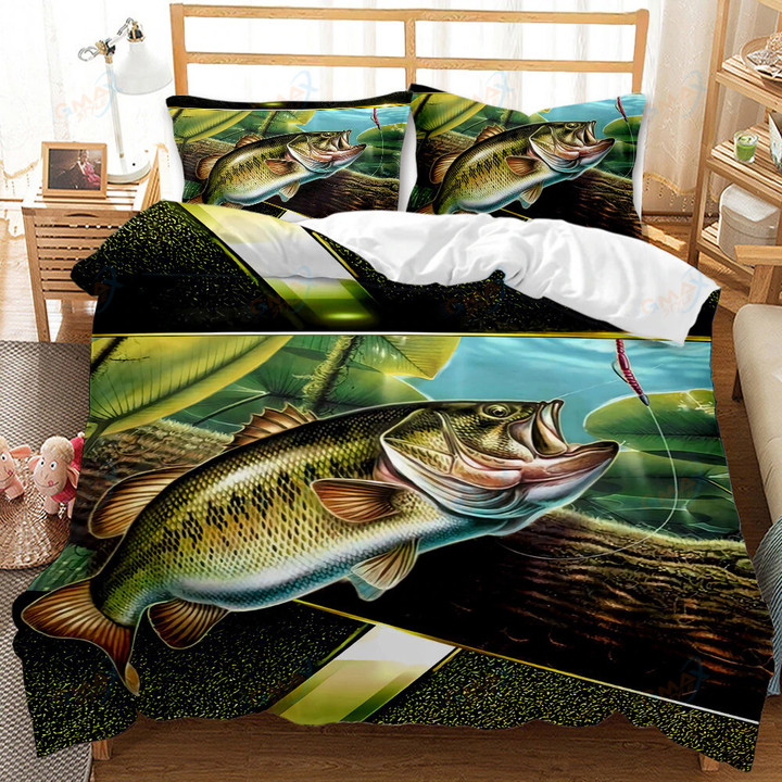 Big Pike Fishing Duvet Cover Set Hunting Bedding Fly Fishing Comforter Cover Queen King Full Polyester Quilt Cover Teens Adults