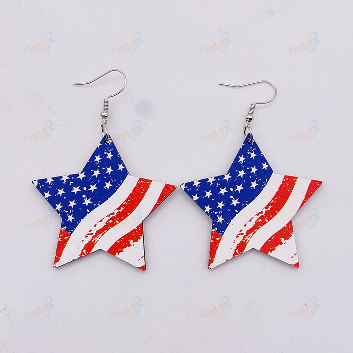 Independence Day Wooden Earrings USA Patriotic 4th of July Butterfly American Flag Earrings for Women