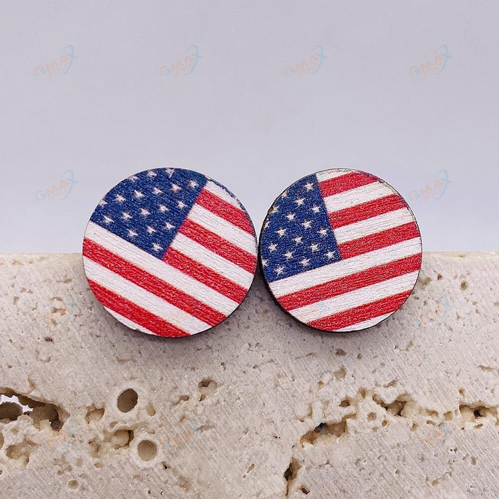 Independence Day Wooden Ear Studs American Flag Butterfly Heart Star Earrings Gift Jewelry