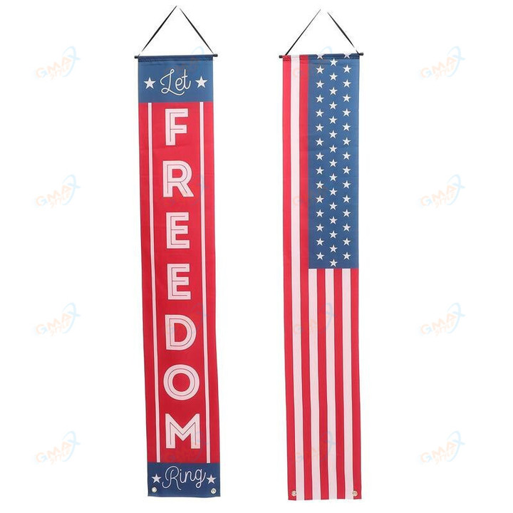 1 Pair 4th Of July American Patriotic Door Banner Independence Day Flag Porch Sign Hanging Banner