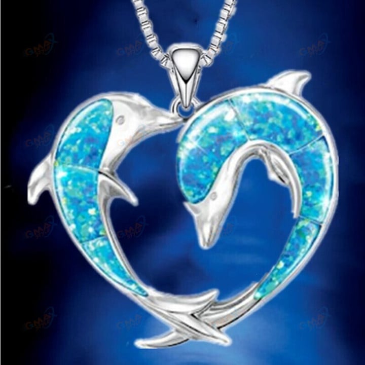 Dolphin Pendant Opal Animal Dolphin Necklace