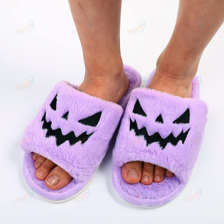 Purple Halloween Fuzzy House Slippers
