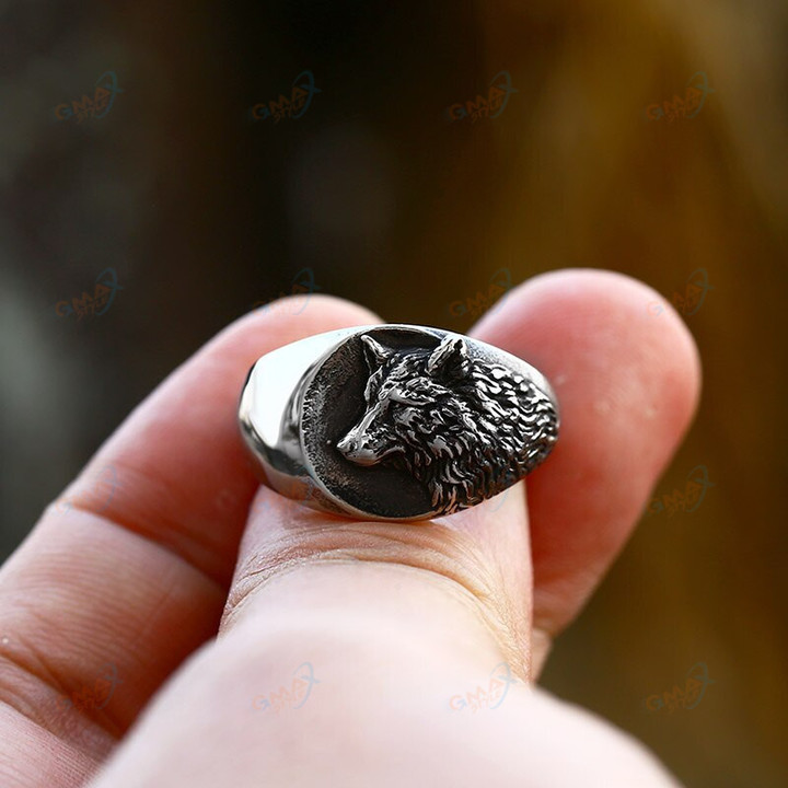 Style Viking Stainless Steel Wolf Head Ring For Men