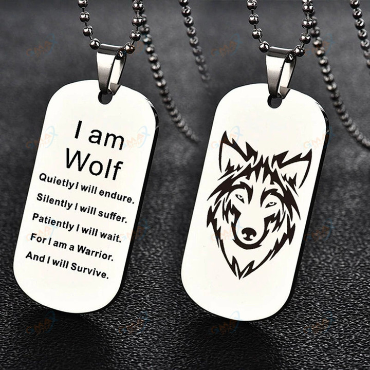 Wolf Head Dog Tag Pendant Necklace