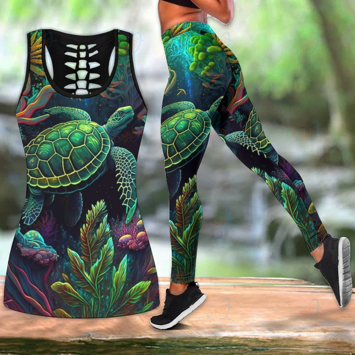 Leaf Turtle Print Sleeveless Vest And Pants