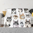 Husky Siberian Fuzzy Blanket 3D Animal Dog Lovely Cool Vintage Throw Blankets for Bed Sofa Couch Rug Piece
