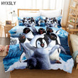 Cute Penguin Printing Bedding Sets Animal 3D Duvet Cover Luxury No Sheet Queen King Single Double Bed Linen For Kids Boy Girls