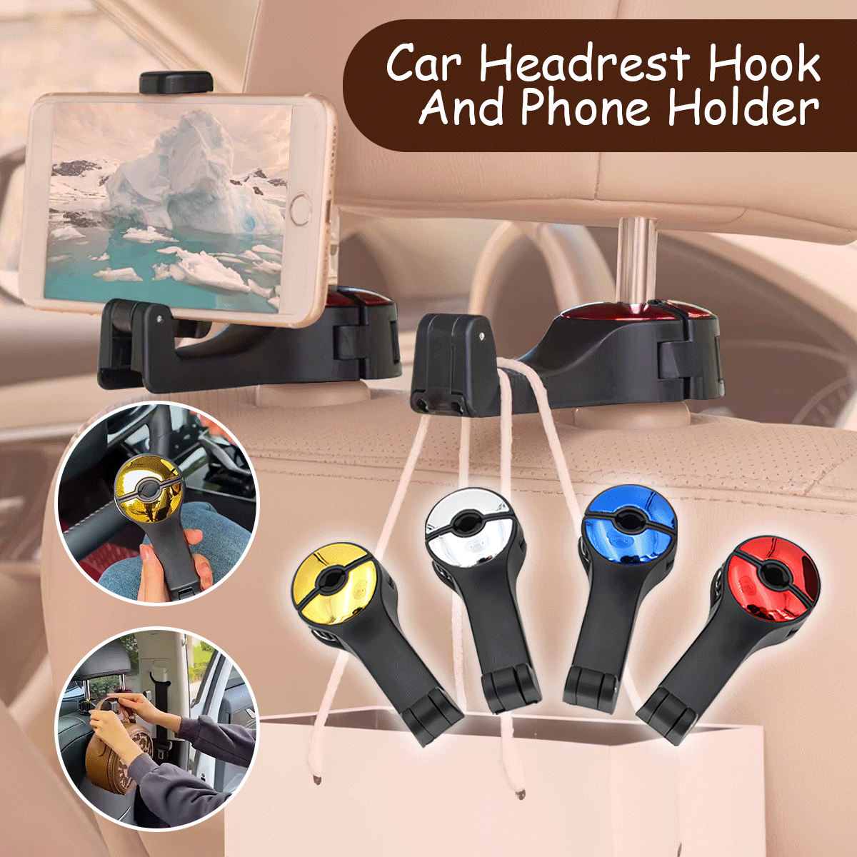 Car Headrest Hook And Phone Holder