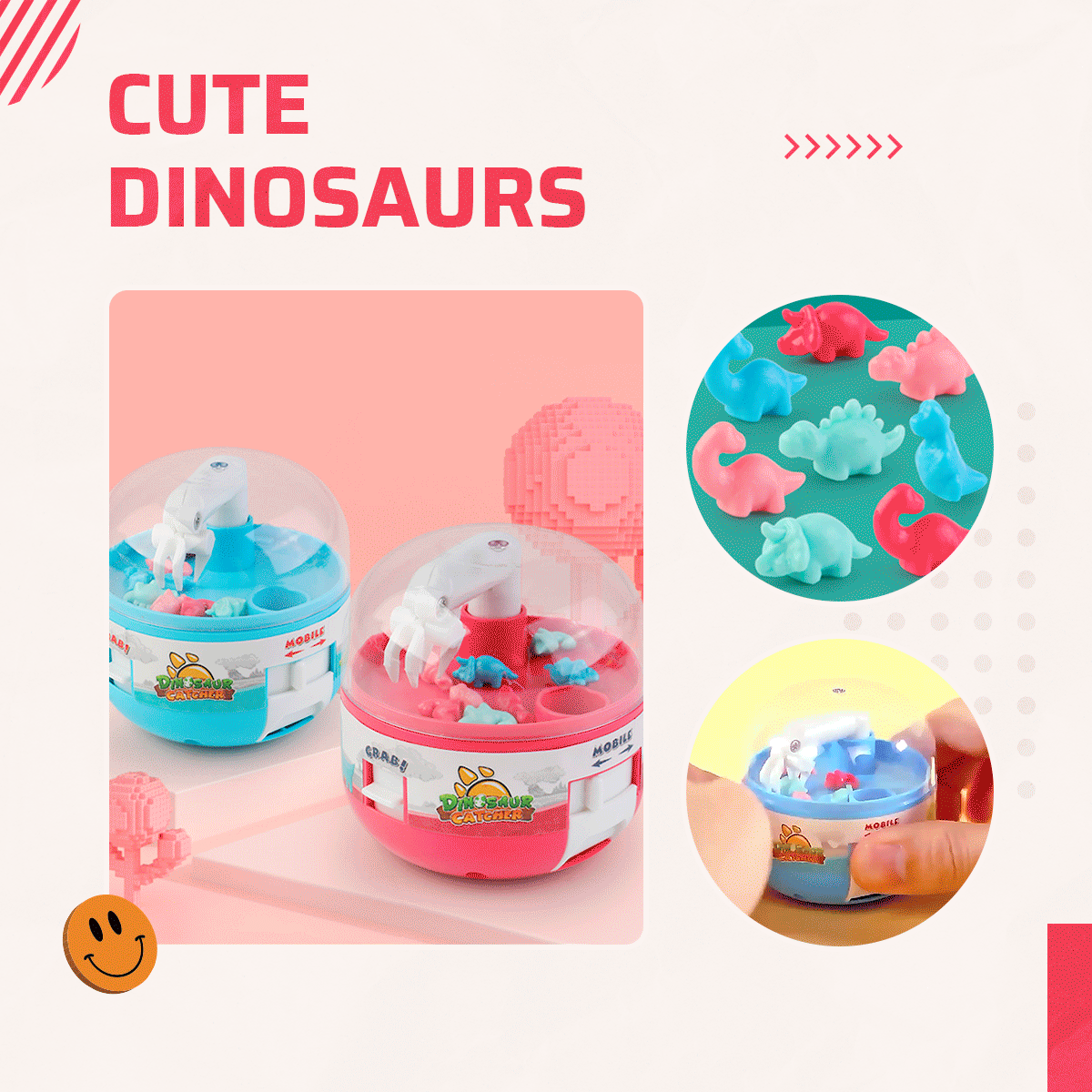 Mini Claw Machine Dinosaur Figures Catcher Toys for Children