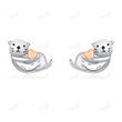 Cute Animal Otter Ocean Heart Stud Earrings Fashion Wedding Party Christmas Jewelry