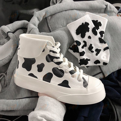 Cows Shoes High Top Thick Heels Sneakers