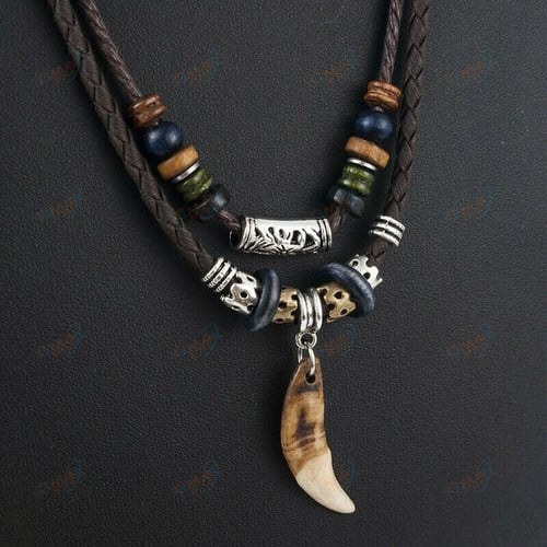 Vintage Men's Wolf Tooth Pendant Necklace Jewelry
