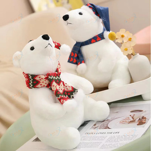 30/45cm Cute Christmas Polar Bear Doll Plush Toy