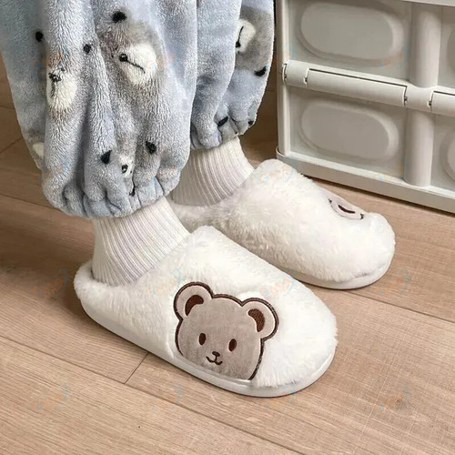 Bear Plush Slippers For Women Men Fashion