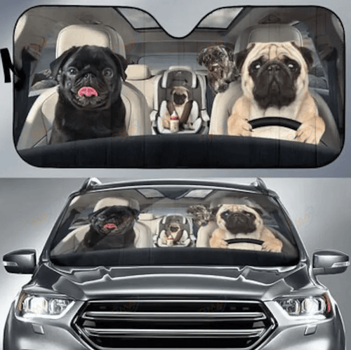 Pug Family Funny Car Sun Shad