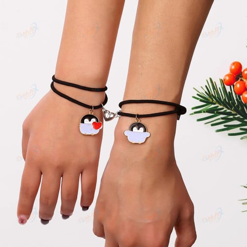 New Cute Penguin Love Heart Magnetic Adjustable Couple Bracelet