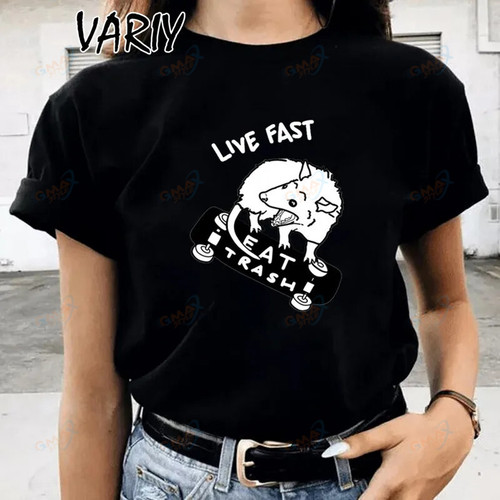 TShirts for Women Live FAST EAT TRASH Printed Vintage Rat
