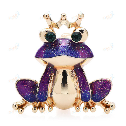 Wuli&baby Wear Crown Frog Brooches For Women Unisex 2-color Lovely Enamel Animal Party Casual Brooch Pin Gifts