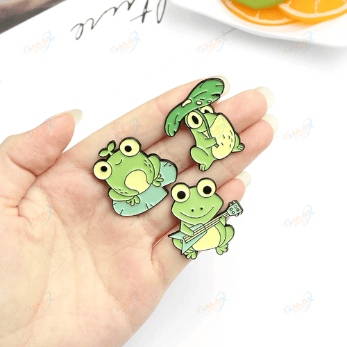 Cute Animal Frog Enamel Pins Music Guitar Car Wine Glass Strawberry Flower Middle Finger Frog Fun Alloy Brooch Jewelry