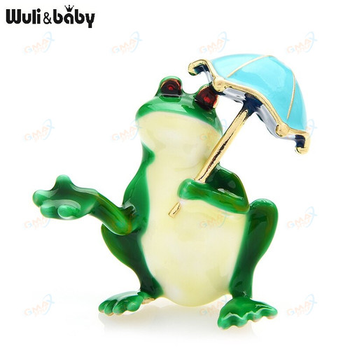 Taking Umbrella Frog Brooches Women Unisex 2-color Lovely Enamel Animal Party Office Brooches Pins Gifts