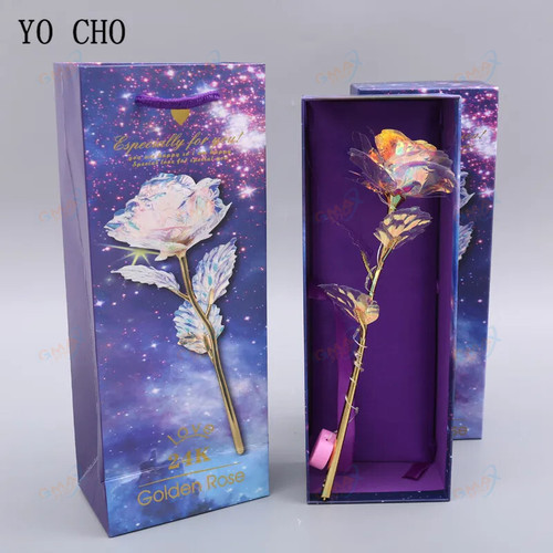 24K Plated Gold Rose Artificial Flower 24K Foil Rose Galaxy Box Birthday Valentine Mother's Day Christmas Creative Gift