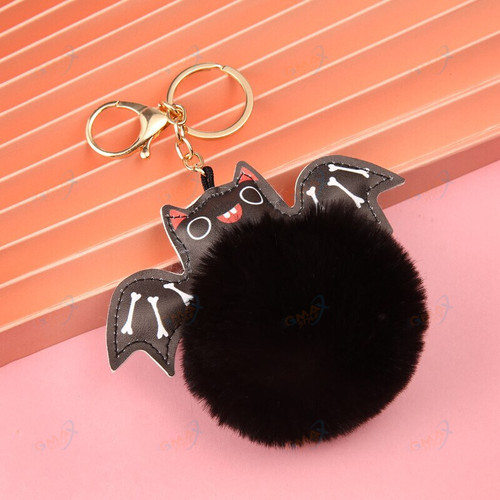 Rabbit Hair Ball Pu Leather Bat Plush Keychain