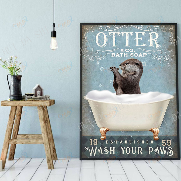 Otter & co. Bath Soap Wash Your Paws Poster, Otter Art Print, Otter Lover Gift, Love Animal Canvas
