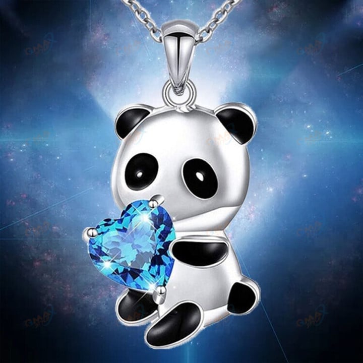 Cute Panda Heart Crystal Necklace for Women