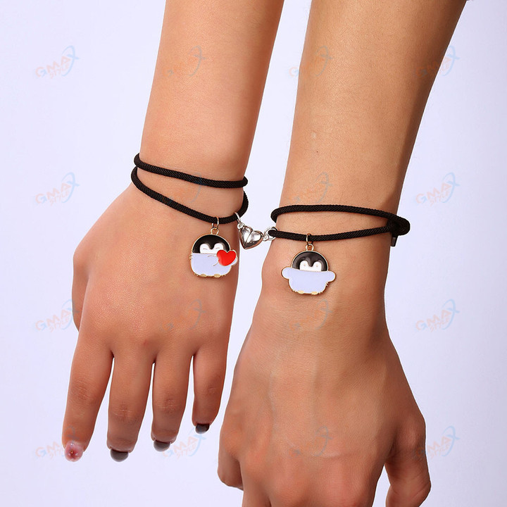 Cute Cartoon Penguin Love Heart Magnetic Adjustable Couple Bracelet For Christmas Men Womens Bracelets
