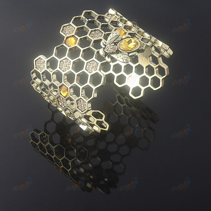 Fashion Bee Open Bracelet Creative Hollow Honeycomb Alloy Geometric Bracelet Ladies Clothing Accessories