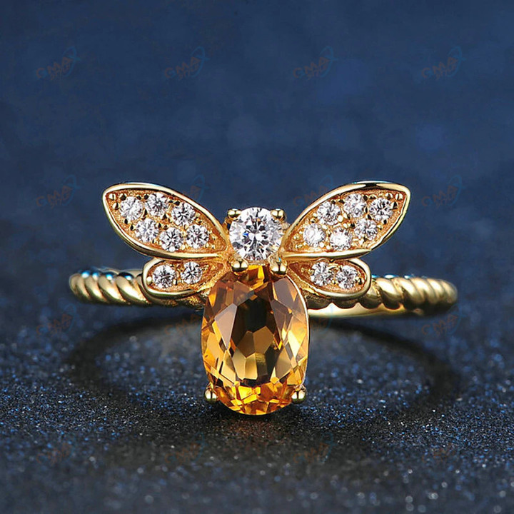 Sweet Cute Yellow Crystal Bee Ring For Women Exquisite Elegant Female Wedding Gold Color Ring Jewelry