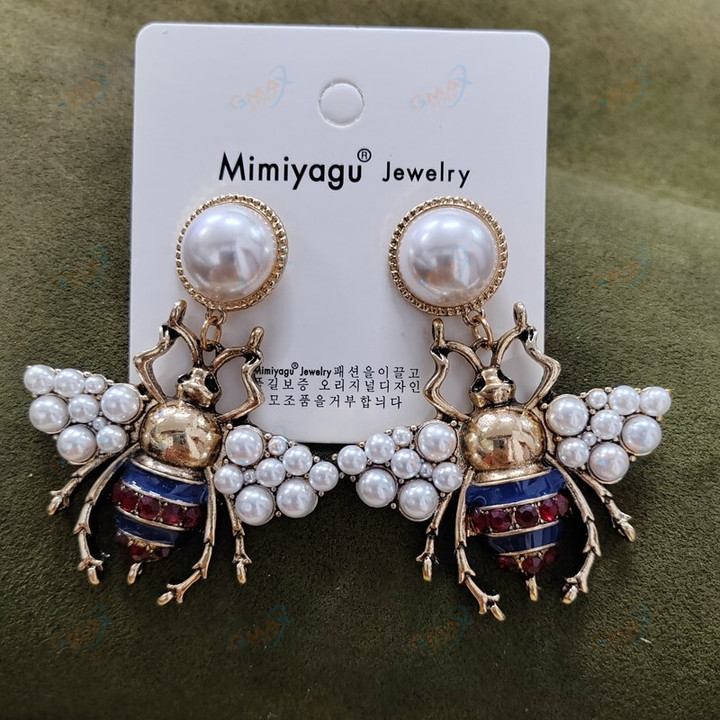 Luxury Handmade Elastic Pearl Bee Bracelet Bangle Jewelry For Women Party Gift