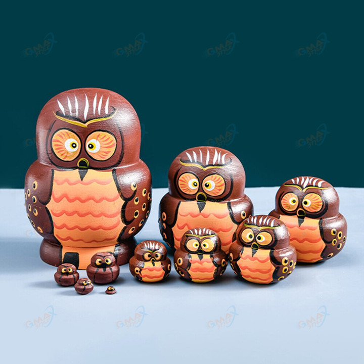 Kids Wooden Toys 10-layer Wave Owl Kid Teaching Matryoshka Christmas Gifts Artwork Ornaments for Family Friend Present
