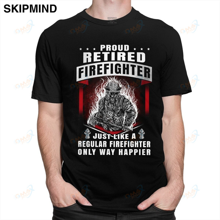 Proud Retired Firefighter T Shirt Men Short Sleeved Graphic Fire Hero Firemen T-shirt Round Neck Cotton Tee Gift Idea