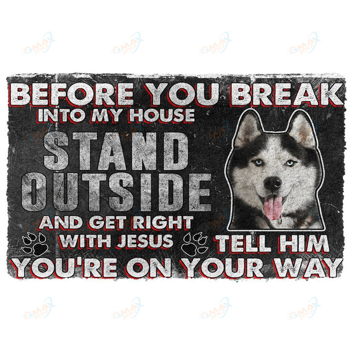 Siberian Husky 3D Before You Break Into My House Doormat Decor Carpet Soft Flannel Non-Slip Doormat for Bedroom Porch