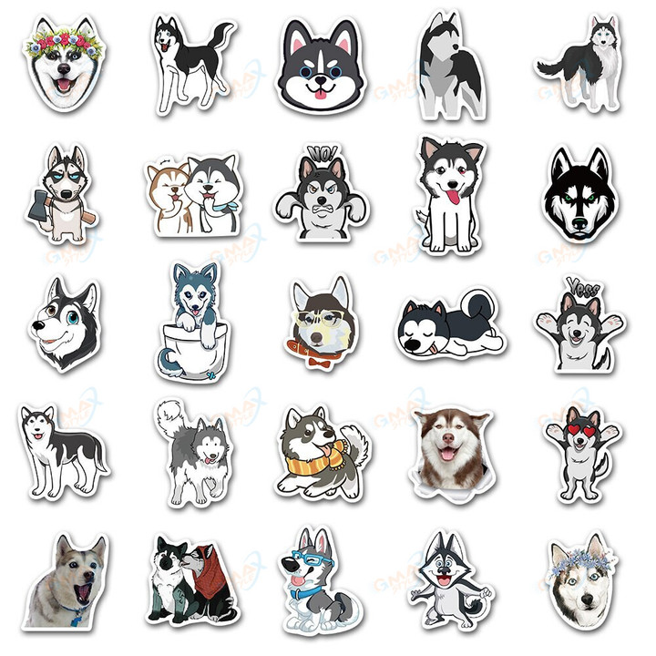 10/30/50pcs Cute Animals Dog Husky Cartoon Stickers For Moto Car Suitcase Skateboard Phone Laptop Cool Skateboard Decals