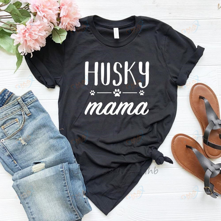 Husky Mama Women Tshirt No Fade Premium Casual Funny T Shirt Lady Girl Woman T-Shirts Graphic Top Tee Customize 5 Colors