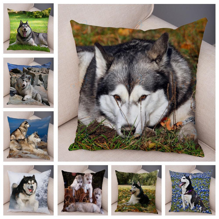 Siberian Husky Dog Print Pillowcase Decoration Sofa Home Pillowcase Pet Animal Print Pillowcase